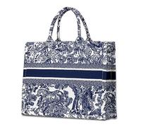 Bolso de mano de lujo para mujer, de algodón, lino, bandolera, de gran capacidad, portátil, para viajes, playa, vacaciones, compras, Azul