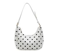 Bolso de mano de lunares ligero retro con cremallera para salidas diarias, compras, citas, varias ocasiones, White, Medium