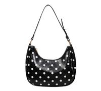 Bolso de mano de lunares para mujer, bolso de mano ligero con asa superior con cremallera para salidas diarias, compras, citas, varias ocasiones, Black, Medium