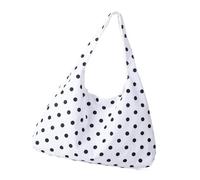Bolso de mano de moda, ligero y espacioso, bolso de hombro de lona con lunares, adecuado para varios atuendos, estilo coreano, bolso de punto, White
