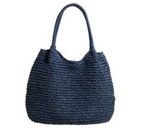 Bolso de mano de paja para mujer, bolso de hombro clásico de gran capacidad con cierre de cerrojo, bolso de tejido Simple, bolso diario de verano para mujer (azul)