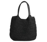 Bolso de mano de paja para mujer, bolso de hombro clásico de gran capacidad con cierre de cerrojo, bolso de tejido Simple, bolso diario de verano para mujer (negro)