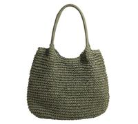 Bolso de mano de paja para mujer, bolso de playa de ganchillo de gran capacidad, bolso tejido Simple de Color sólido, bolso diario de verano para mujer (verde)