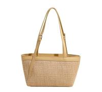 Bolso de mano de paja y piel sintética para verano, viajes, playa, gran capacidad, hecho a mano, estilo bohemio, hecho a mano, con asa superior, para mujer, uso diario y vocación, Amarillo, 260 x 180