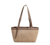 Bolso de mano de paja y piel sintética para verano, viajes, playa, gran capacidad, hecho a mano, estilo bohemio, hecho a mano, con asa superior, para mujer, uso diario y vocación, beige, 260 x 180 x