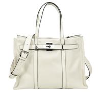 Bolso de mano de piel auténtica para mujer, con correa desmontable, cierre de hebilla, cuervo, blanco crema, 31.5 X 24 X 13 Centimeters