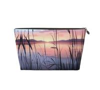 Bolso de mano de piel con diseño de atardecer con diseño de vista al lago para mujer, bolsa de almacenamiento portátil de gran capacidad con cremallera, Gold, Talla única