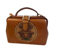Bolso de mano de piel curtida auténtica vintage grabado a mano para mujer, bolso de mano pequeño para médico, piel de vaca auténtica