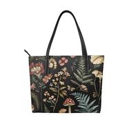 Bolso de mano de piel vegana con diseño de hongos del bosque para mujer, bolso de mano floral con asa superior, bolso grande para el trabajo diario, viajes