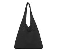 Bolso de mano de punto hueco portátil para mujer para primavera/verano, con un hombro, para mujer, Black, Talla única