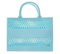 Bolso de mano de PVC de gran capacidad, de goma, silicona, con cuentas, para playa, azul claro, Talla única