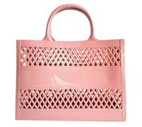 Bolso de mano de PVC de gran capacidad, de goma, silicona, con cuentas, para playa, oro rosa, Talla única
