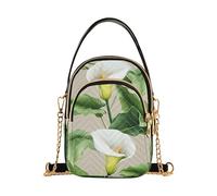 Bolso de mano de un solo hombro con diseño de flores de lirio de cala blanca para mujer, elegante correa de cadena, cartera para teléfono, bolso de mano acolchado de diseñador
