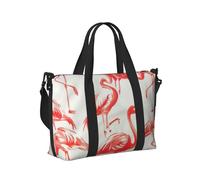 Bolso de mano de viaje con estampado de flamencos sobre blanco para mujeres y hombres, ligero, plegable, para viajes de fin de semana, gimnasio, vacaciones