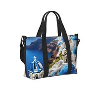 Bolso de mano de viaje con estampado de isla griega y vista al mar para mujeres y hombres, para viajes cortos, gimnasio, vacaciones, negocios al aire libre