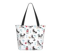 Bolso de mano divertido de lona ligero y reutilizable con cremallera y correa para mujer, diseño de perro husky