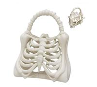 Bolso de mano esqueleto estampado 3D espeluznante para Halloween, bolso de hombro anatómico de hueso, accesorio de moda estética oscura y decoración de fiesta, blanco, 1-pack