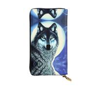 Bolso de mano estampado Wolf Under Moon (7.5 x 4.1 pulgadas) | Cartera de cuero