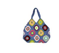 Bolso de mano floral ganchillo hecho a for mujer, bolso punto gran capacidad, moderno vintage hueco(Blue)