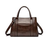 Bolso de mano for mujer, gran capacidad y textura piel auténtica, sencillo, un solo hombro, estilo retro Para Oficina Viajar Biblioteca Ir Compras(Coffee)