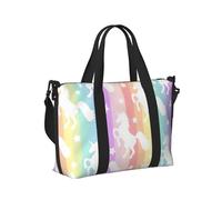 Bolso de mano ligero con estampado de unicornios en rayas coloridas para mujeres y hombres, bolsa de mano de viaje, fin de semana, vacaciones, viajes cortos