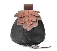 Bolso de mano medieval con cordón, riñonera con cordones para cosplay y ferias renacentistas, monedero de cuero para hombres y mujeres, negro, Talla única