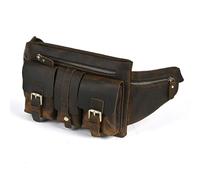 Bolso de mano para hombre de piel de vaca de grano superior, bolsa de viaje retro con múltiples bolsillos, paquete de almacenamiento al aire libre, riñoneras con cierre magnético, Brown, Talla única