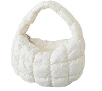 Bolso de mano para mujer, Bolso Hobo Pequeño De Color Sólido,Bolso De Dumplings Ligero Acolchado,Monedero De Media Luna Esponjoso De Nylon con Cremallera(White)