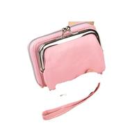 Bolso de mano para mujer, con correa de muñeca, estilo retro, para guardar monedas, portátil, mini tarjetero, cierre y clip para dinero, Pink, Talla única