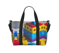 Bolso de mano para mujer con estampado de bloques de construcción coloridos, bolso cruzado portátil, adecuado para fitness, viajes.