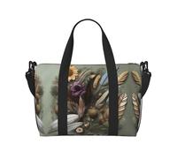 Bolso de mano para mujer con estampado de plumas y flores, bolso cruzado portátil, adecuado para fitness, viajes.