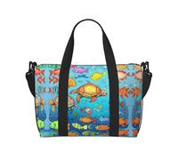 Bolso de mano para mujer con estampado de tortuga y pez, bolso cruzado portátil, adecuado para fitness, viajes.