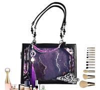 Bolso de mano para mujer, elegante bandolera informal, bolsa de tote estética, ideal para viajes, vacaciones, fotografía y actividades Streetwear, morado y negro, Se référer au descriptif
