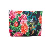 Bolso de mano para mujer, vintage, de nailon, con patrón de flores, para cosméticos, maquillaje, teléfono móvil, bolsa cuadrada, Negro -, As shown