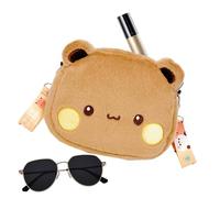 Bolso de mano para niña, diseño de oso con dibujos animados, de peluche, lindo y suave, para teléfono móvil, monedas y cosas pequeñas, ideal para niños, caqui, ver descripción