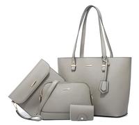 Bolso de mano piel sintética for mujer, bandolera con asa superior, conjunto 4 piezas(Gray)