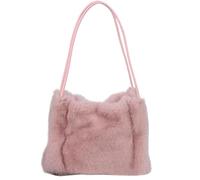 Bolso de mano piel sintética for mujer, tipo cubo, felpa, suave, for invierno, bandolera(Pink)