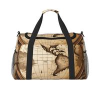 Bolso de mano plegable con diseño de mapa antiguo del mundo con cremallera impermeable para escapadas de fin de semana