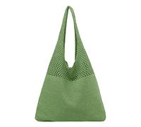 Bolso de mano portátil de punto hueco para mujer, para primavera/verano, con un hombro, para laptop, mensajero y bandolera, Green, Talla única