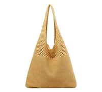 Bolso de mano portátil de punto hueco para mujer, para primavera/verano, con un hombro, para laptop, mensajero y bandolera, Amarillo, Talla única
