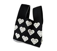 Bolso de mano punto reutilizable for mujer, bolso muñeca con flor corazón, nudo hecho a, bolsas compras informales al aire libre para guardar cosméticos, carteras(Color-6)