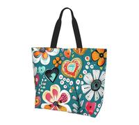 Bolso de mano retro con diseño de corazón y flores para mujer, bolsas de compras coloridas, resistentes al agua, bolso grande con bolsillo interior para el trabajo, viajes, escuela