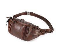 Bolso de mano retro para hombre, riñonera de cuero vacuno de grano superior para motocicleta al aire libre, bolsa de hombro con múltiples bolsillos con 5 bolsillos con cremallera, Caf, Talla única