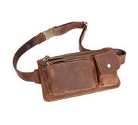 Bolso de mano retro para teléfono para senderismo, bolsa de cintura de cuero genuino para hombre, bolsa cruzada de cuero vacuno de grano superior, negro, Talla única