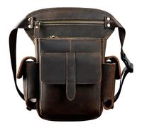 Bolso de mano táctico de cuero genuino para hombre, bolsa de cuero vacuno de grano superior, bolsa de hombro y pierna de gran capacidad, paquete vintage de cintura, mediano, Talla única