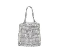Bolso de mano tejido for mujer, de verano, for playa, de gran capacidad, a la moda, con bolsa interior hueca.(Silver)