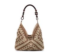 Bolso de mano tejido para mujer, bolso de hombro de paja de gran capacidad, bolso de playa de tejido sólido, bolso cruzado bohemio para vacaciones, Caqui y beige, 38*36*3cm