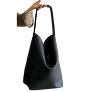 Bolso de mano tipo cubo gran capacidad for mujer, un solo hombro, for el trabajo y los desplazamientos, piel suave(Black)