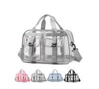 Bolso de mano transparente impermeable de PVC grande - Bolsa de aseo y bolsa de maquillaje - Para deporte - Cremallera ajustable y bandolera, gris