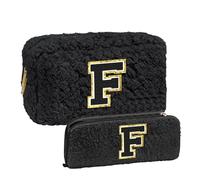 Bolso de maquillaje de pelo de cordero con bolsa de pinceles de maquillaje, regalo de cumpleaños personalizado para el mejor, regalo único para negro bolsa de maquillaje caro (F, One Size)